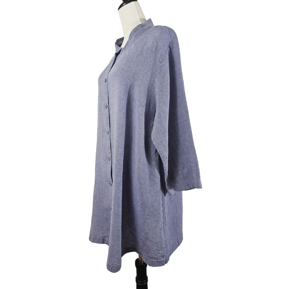 Flax 1G size 18/20 Light Blue Linen Oversized Classic Lagenlook Button Down - Picture 4 of 6